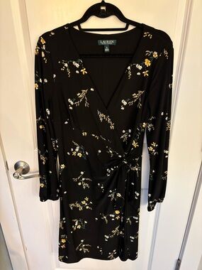 Ralph Lauren Black Wrap Dress with Yellow & White Floral Print